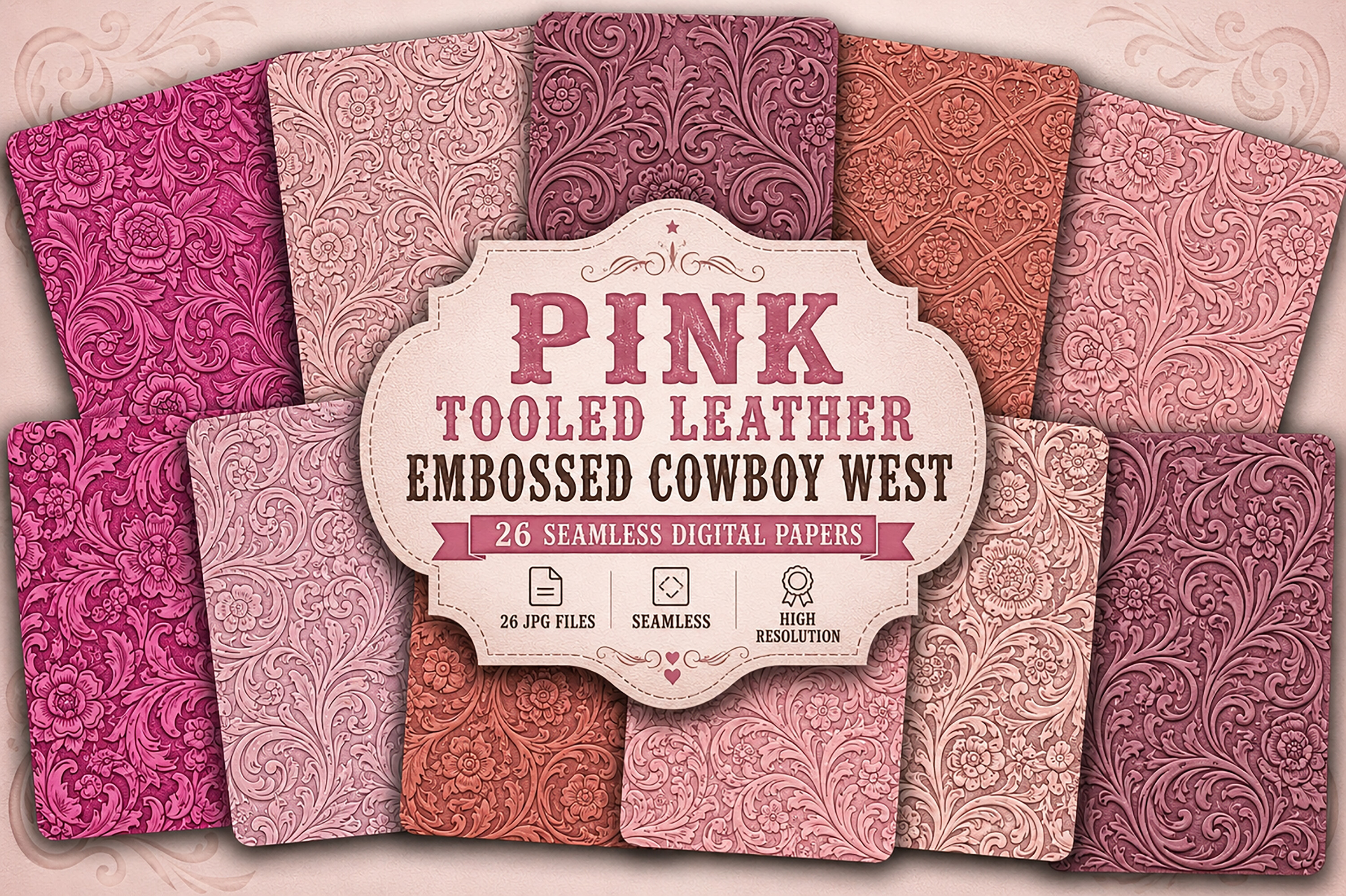 Pink Tooled Leather Embossed Cowboy