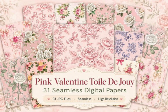 Pink Valentine Toile De Jouy Pattern
