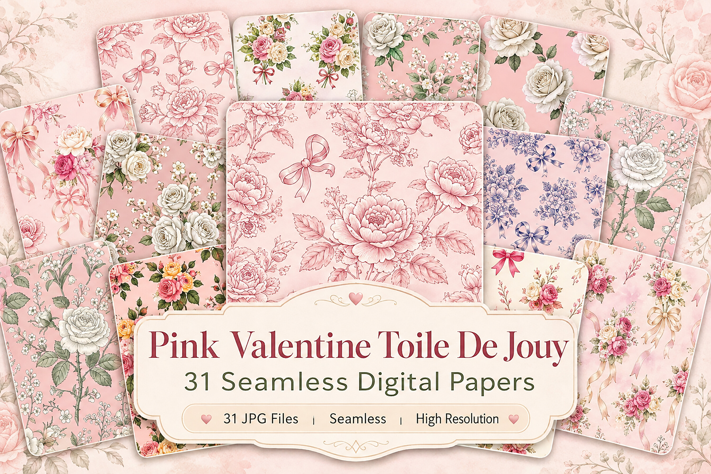Pink Valentine Toile De Jouy Pattern