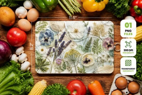 Pressed Floral Cutting Board PNG Decor