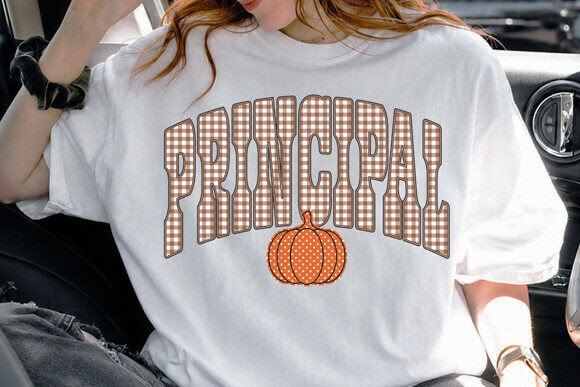 Principal Pumpkin Plaid Fall Autumn PNG