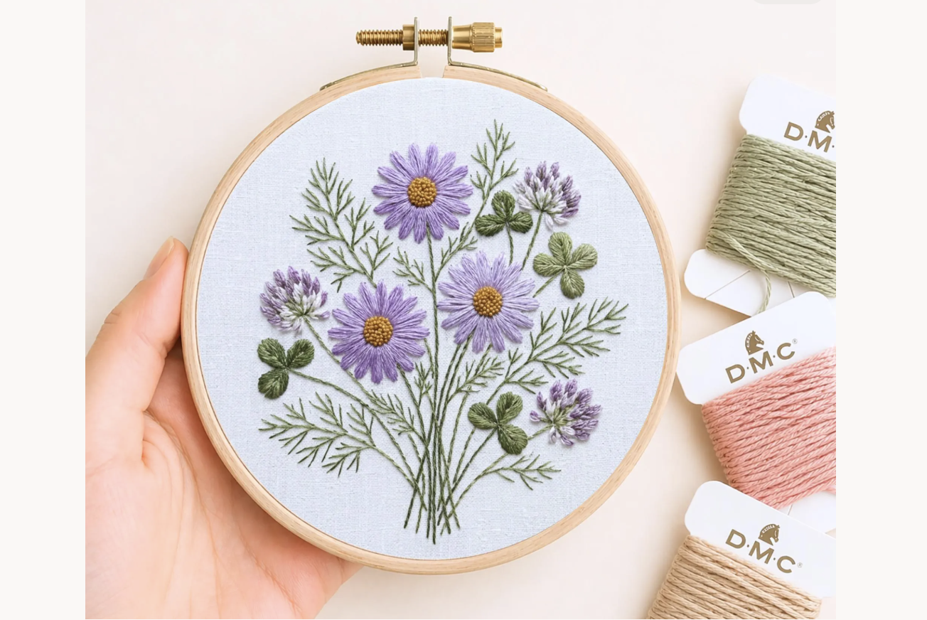 Purple Daisy Bouquet Embroidery