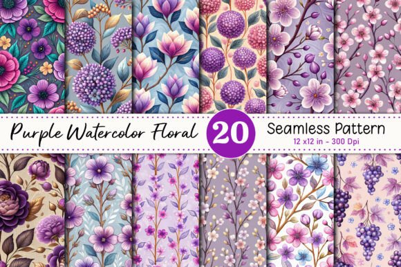 Purple Watercolor Floral Pattern