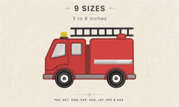 Red Fire Truck Ladder Embroidery DST PES