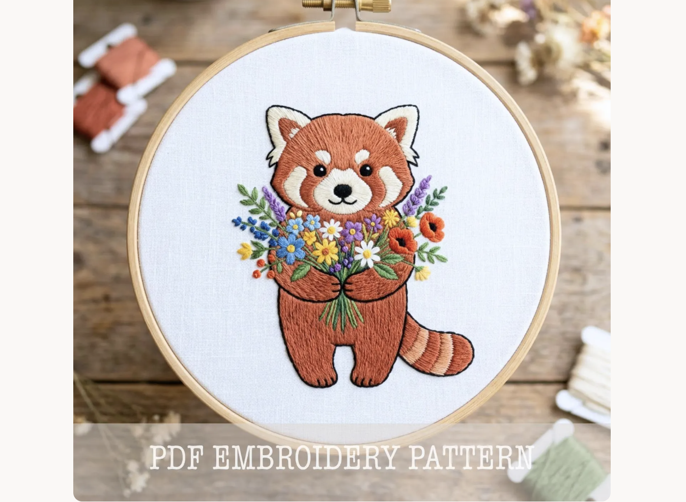 Red Panda Bouquet Embroidery