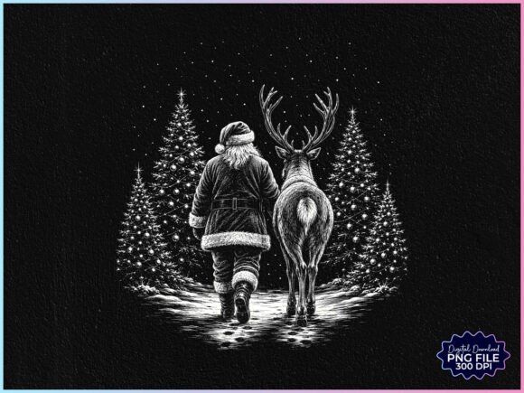 Retro Christmas Santa Reindeer PNG