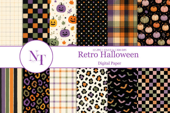 Retro Halloween Digital Paper Pack Illustration Modèles de Papier Par Nam Tiwa