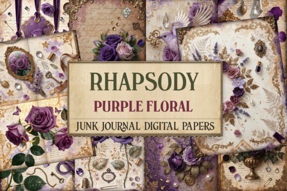Rhapsody Purple Floral Junk Journal Page