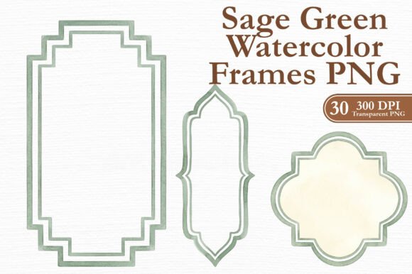 Sage Green Watercolor Frames Clipart PNG