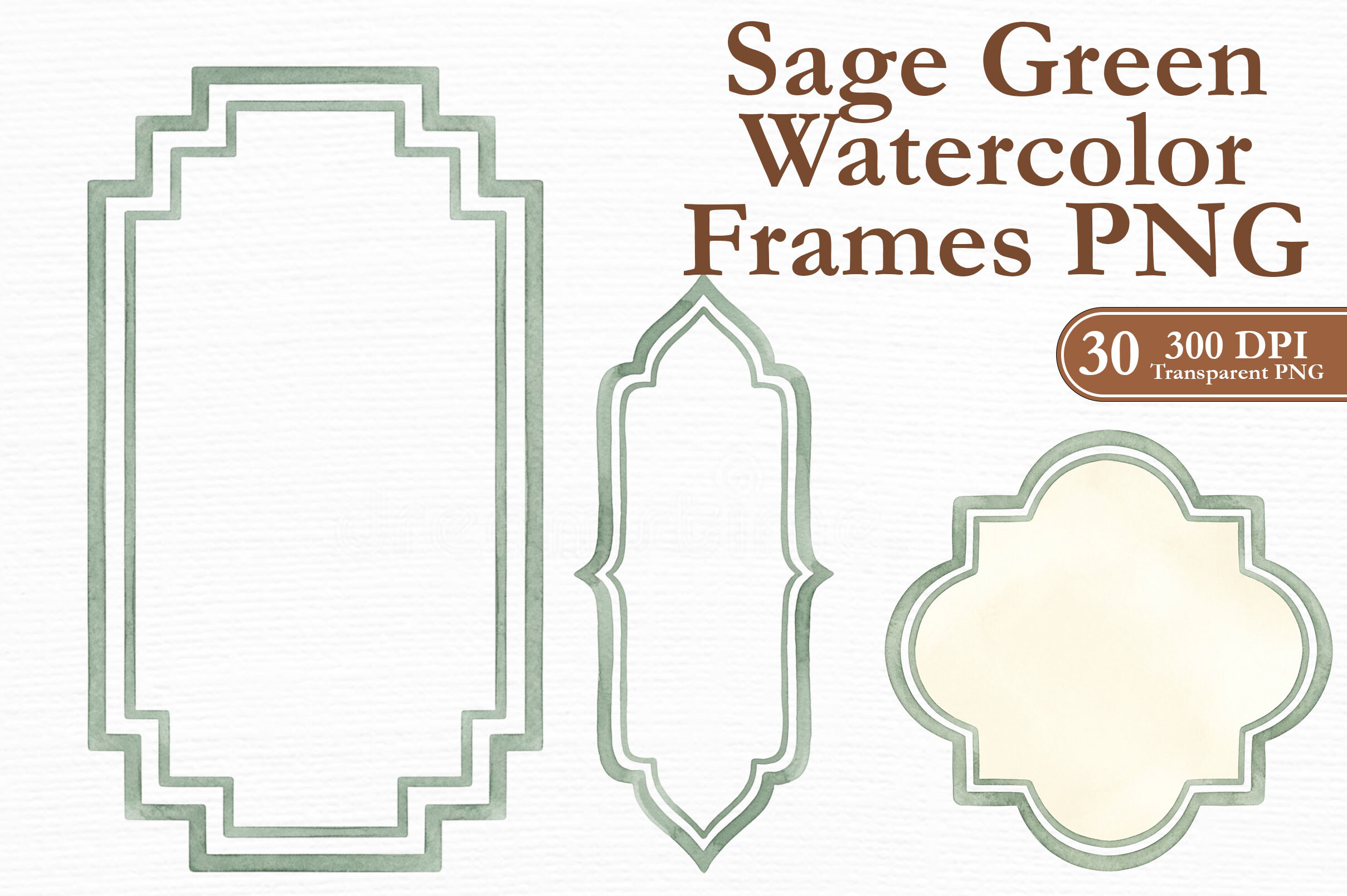 Sage Green Watercolor Frames Clipart PNG