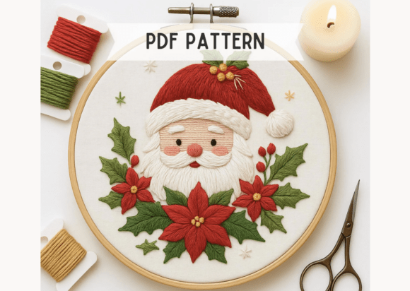 Santa Claus Poinsettia Embroidery