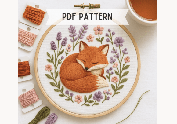 Sleeping Fox with Lavender Pattern