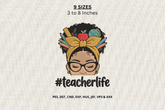 Teacher Life Afro Woman Machine Embroide