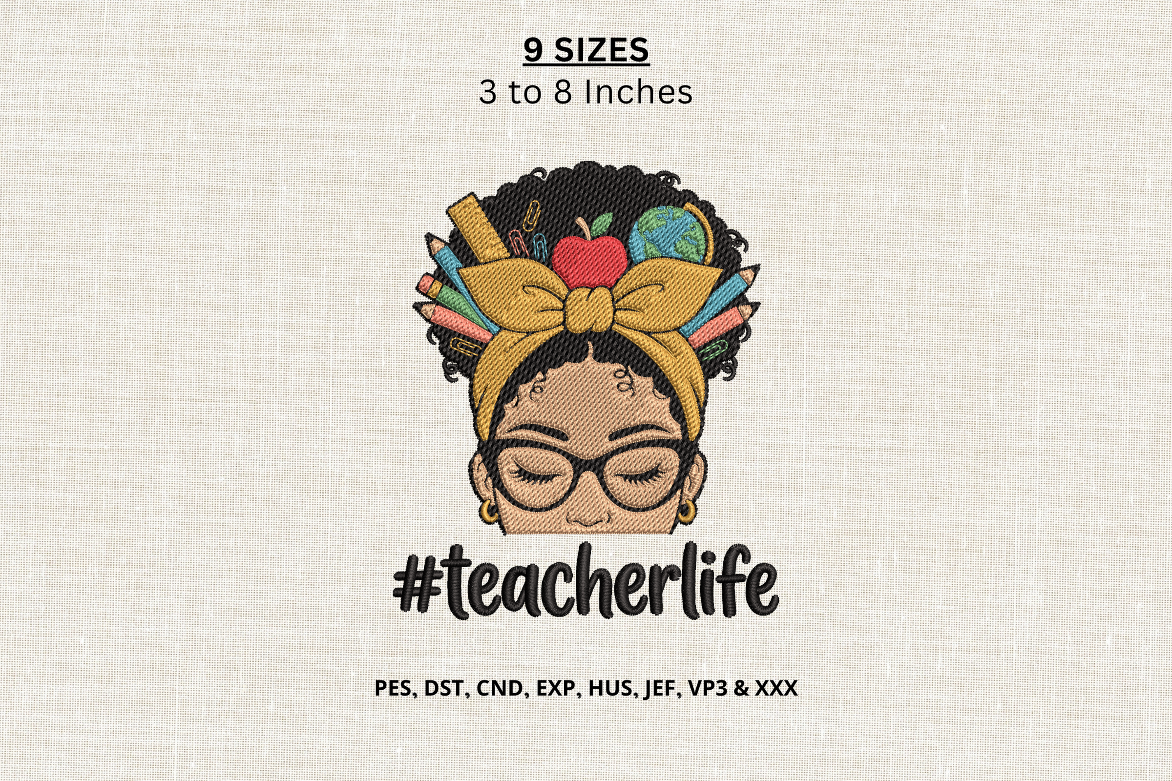 Teacher Life Afro Woman Machine Embroide