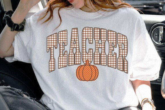 Teacher Pumpkin Plaid Fall Autumn PNG