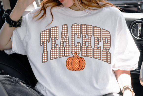 Teacher Pumpkin Plaid Fall Autumn PNG
