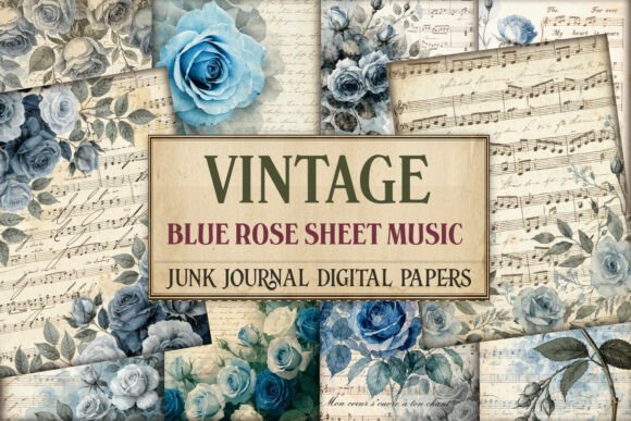 Vintage Blue Rose Sheet Music Junk Journ