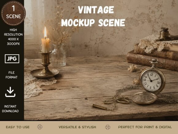 Vintage Lay Flat Desk Mockup Scene
