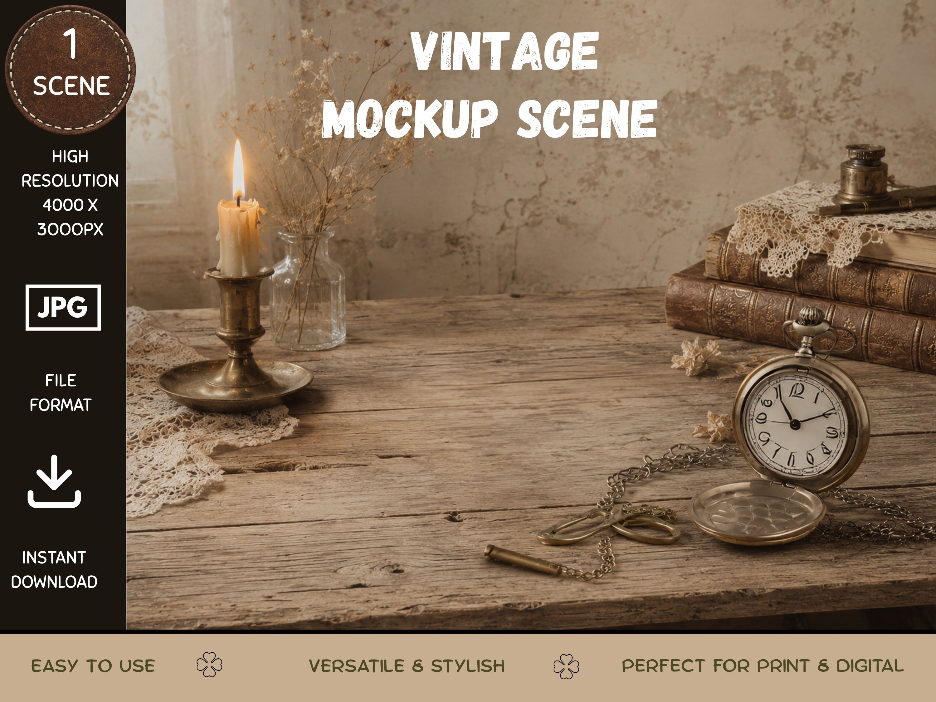 Vintage Lay Flat Desk Mockup Scene