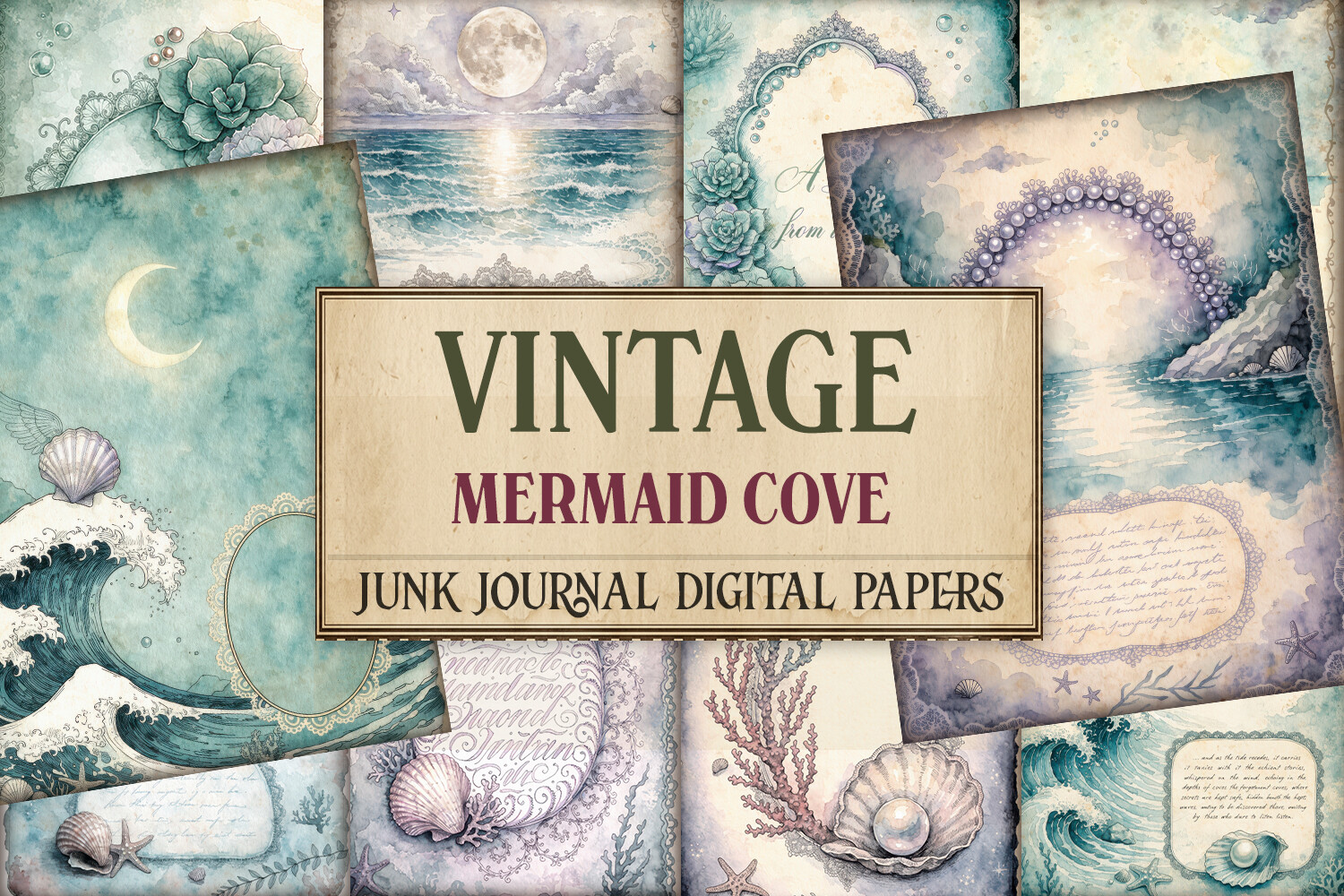 Vintage Mermaid Cove Junk Journal Pages