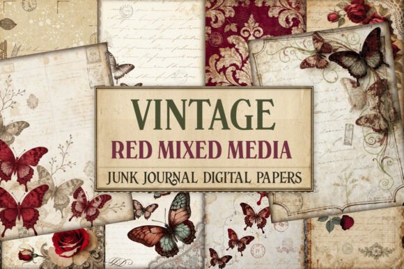 Vintage Red Mixed Media Butterfly Junk
