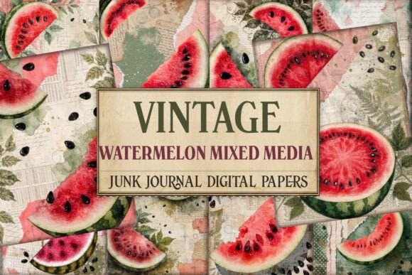 Vintage Watermelon Mixed Media Pages
