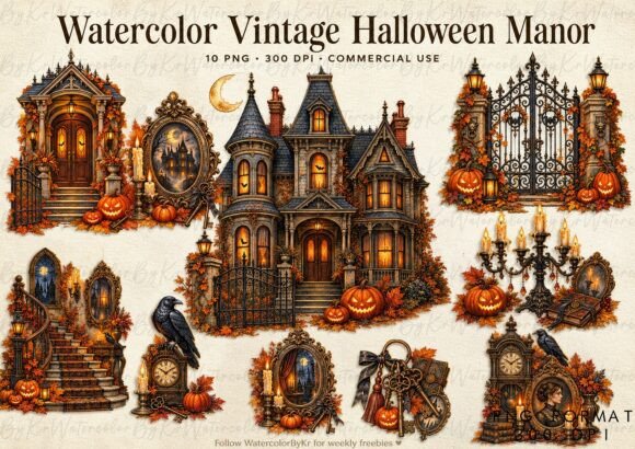 Watercolo Halloween Vintage Manor Bundle