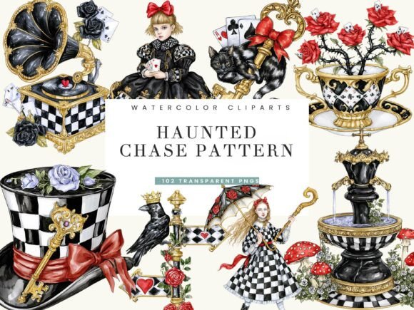 Watercolor Haunted Alice Clipart Bundle