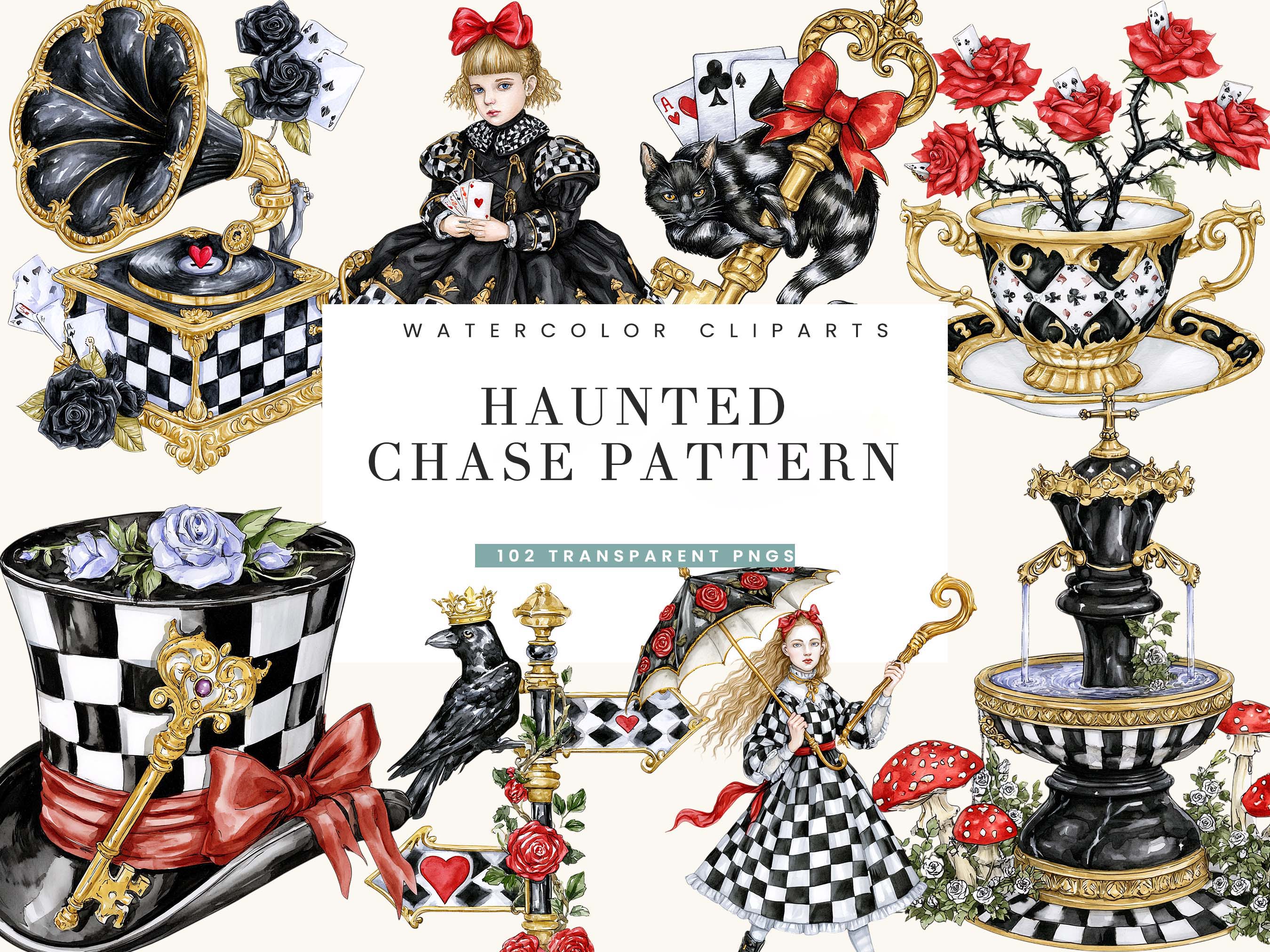 Watercolor Haunted Alice Clipart Bundle