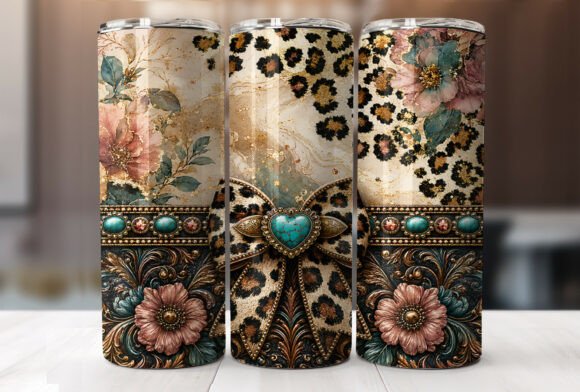 Western Leopard Bow Floral Tumbler Wrap