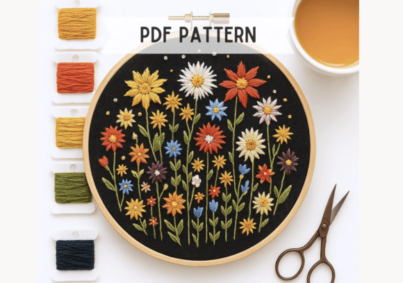 Wildflowers on Black Embroidery