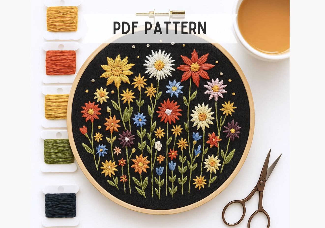Wildflowers on Black Embroidery