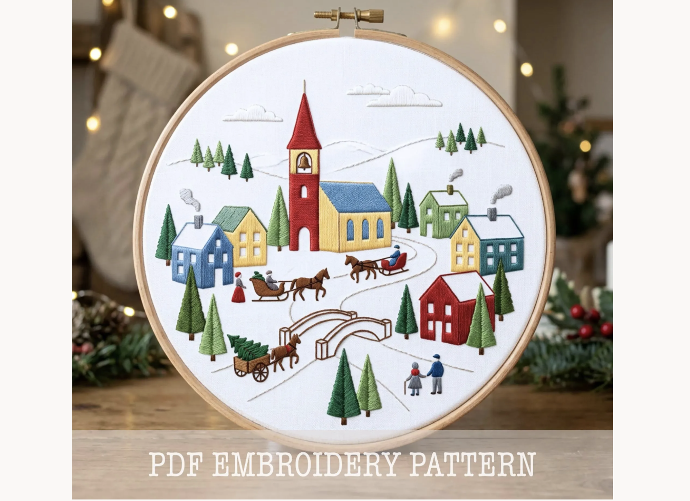 Winter Village Hand Embroidery Pattern