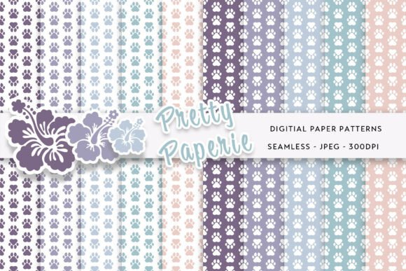 10 Digital Dog Paw Print Paper Backgroun