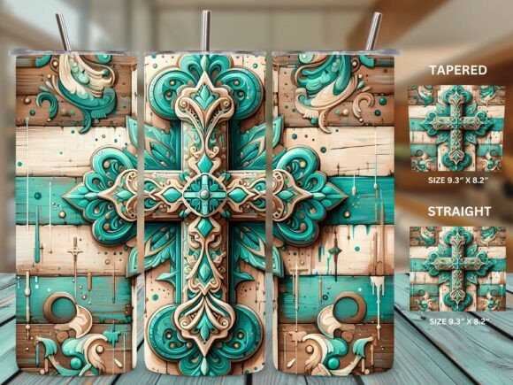 20oz Turquoise Western Cross Tumbler PNG