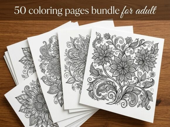 50 Floral Mandala Coloring Pages Bundle