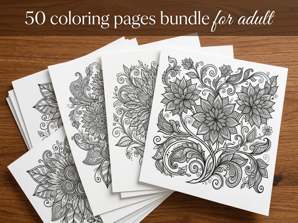 50 Floral Mandala Coloring Pages Bundle