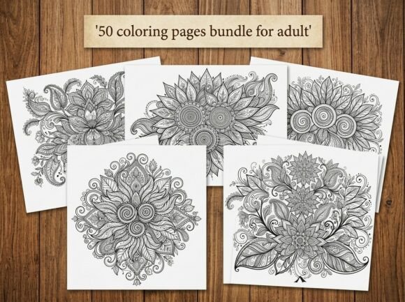 50 Floral Mandala Coloring Pages Bundle