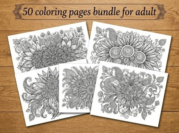 50 Floral Mandala Coloring Pages Bundle