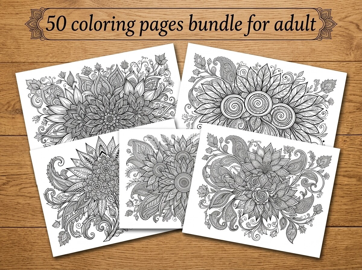 50 Floral Mandala Coloring Pages Bundle
