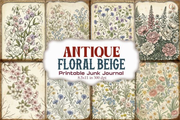 Antique Floral Beige Junk Journal Pages