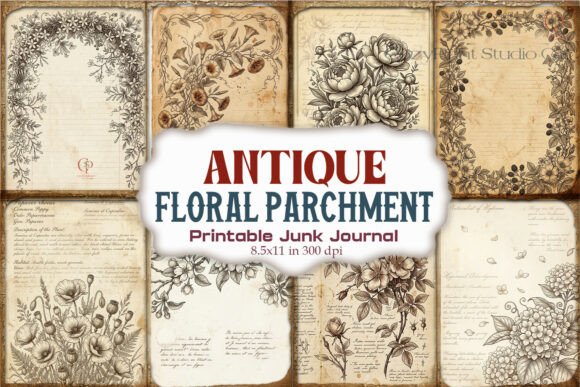 Antique Floral Parchment Junk Journal