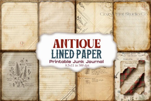 Antique Lined Paper Junk Journal Paper