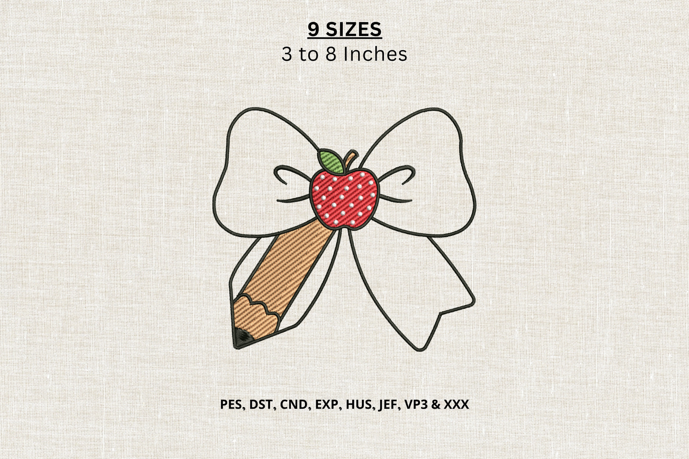Apple Pencil Bow Machine Embroidery DST