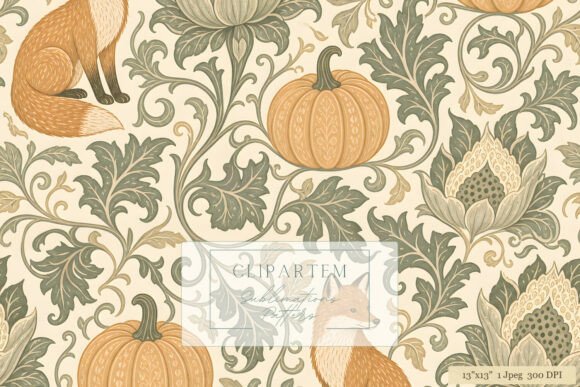 Autumn Fox Pumpkin Morris Repeat Pattern