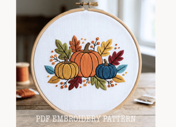 Autumn Pumpkin Trio Embroidery