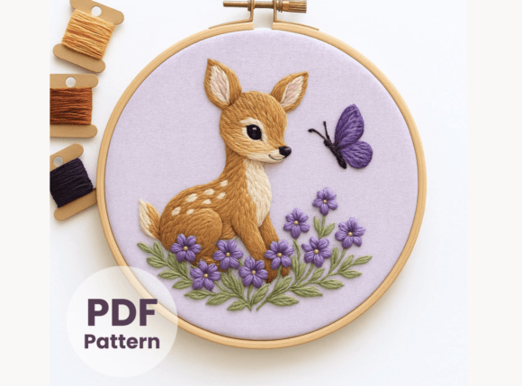 Baby Deer Butterfly Embroidery