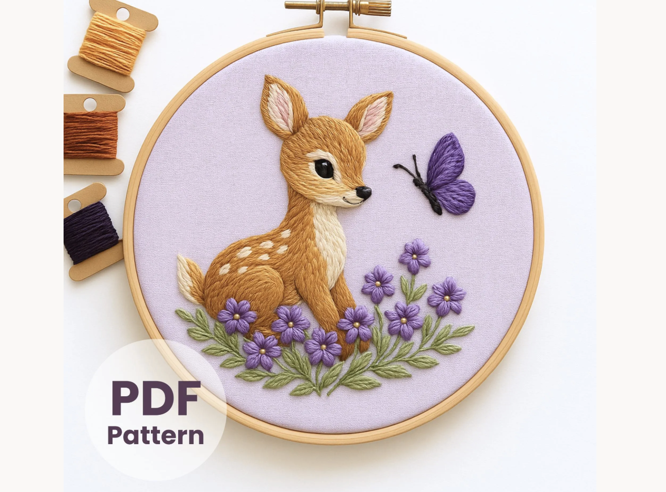 Baby Deer Butterfly Embroidery