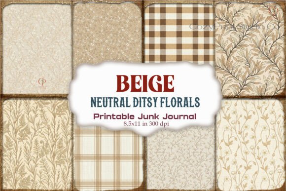 Beige Neutral Ditsy Florals Junk Journal