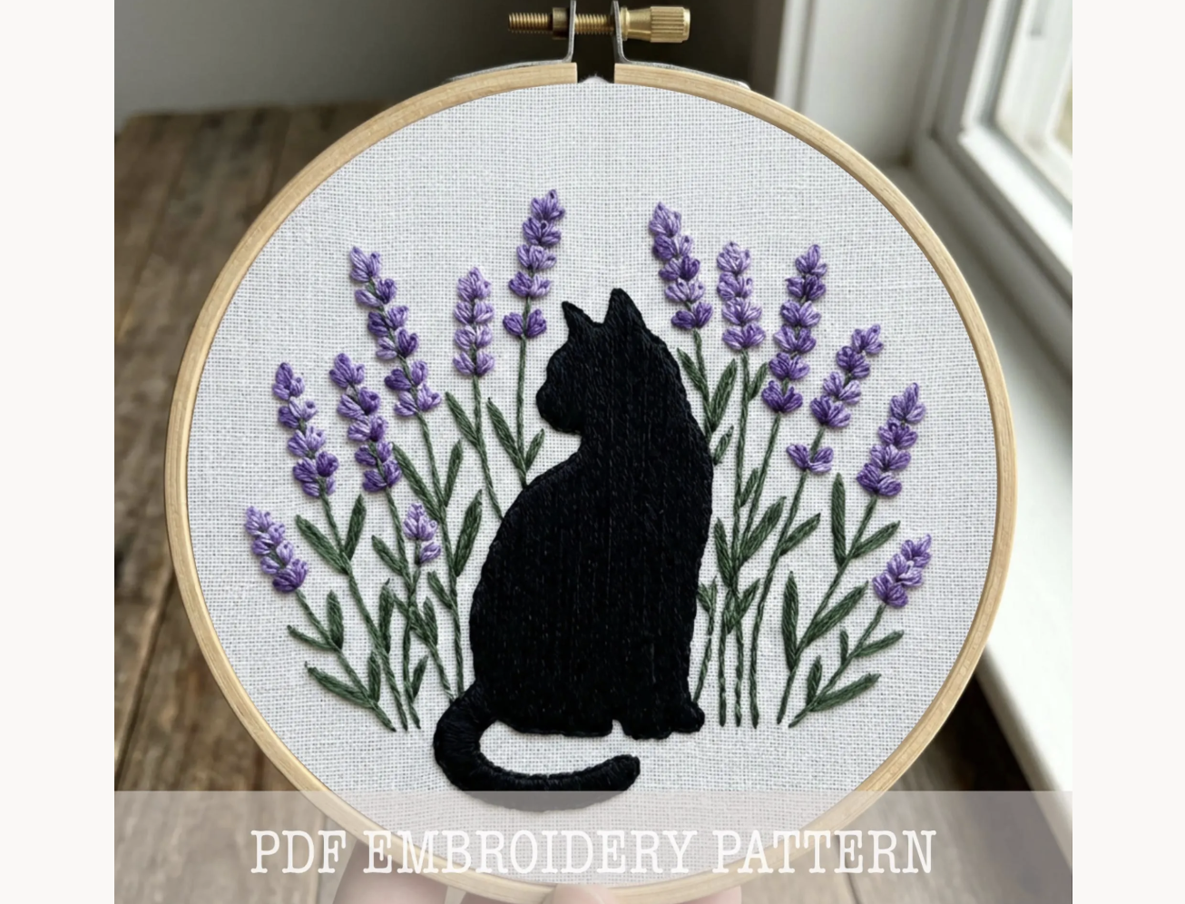 Black Cat Lavender Embroidery